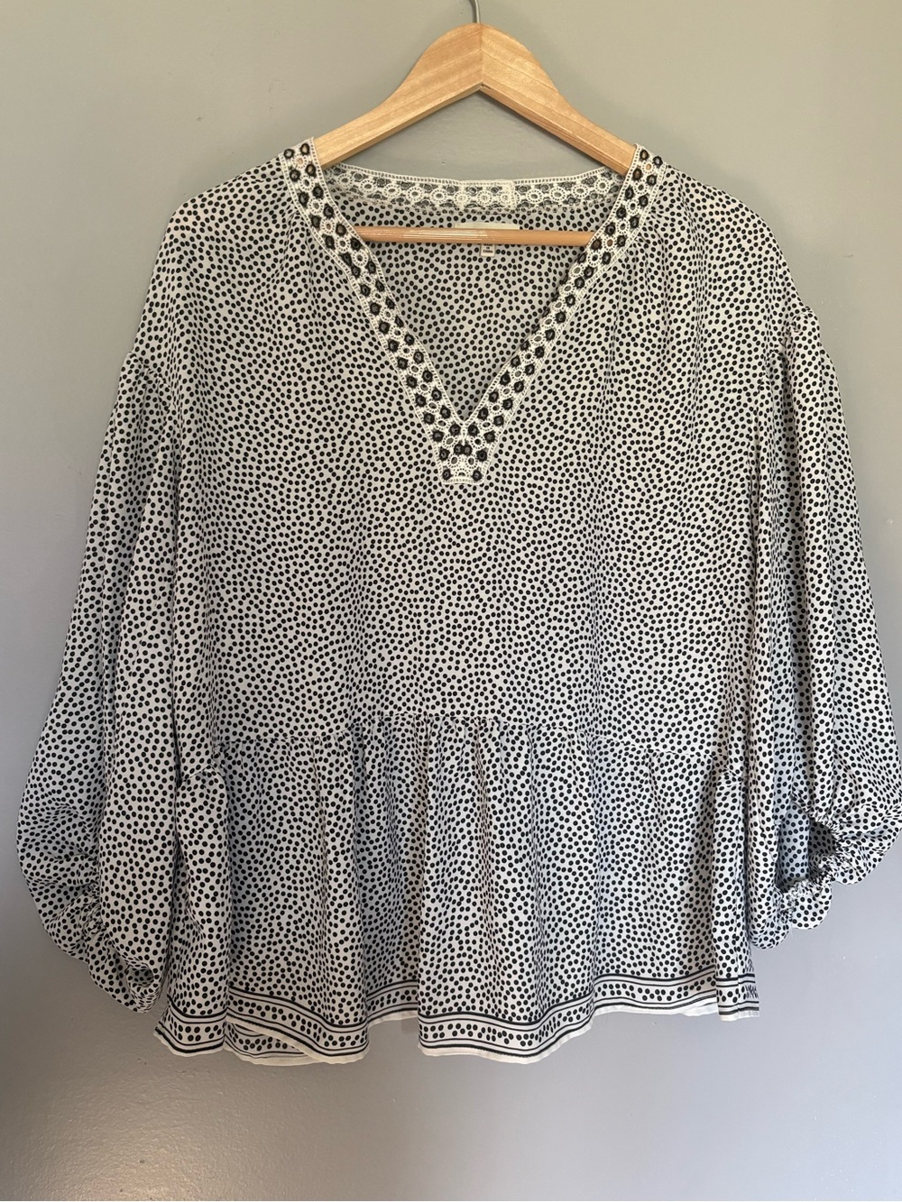 Max Studio Polka Dot Peplum V-Neck Blouse
